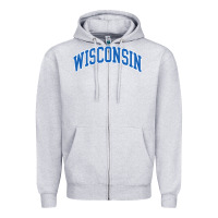 Heather Grey wisconsin blue Zipper Hoodie - lanVoArt