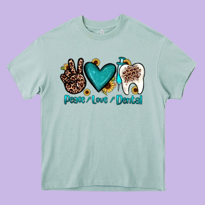 Peace Love Dental Heavy Core Tee Designed By Jahusdesignshop