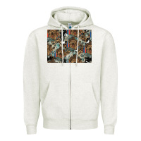 Oatmeal Heather Dog Pattern Zipper Hoodie - CowhideDigitalArt