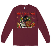 Burgundy merry christmas Long Sleeve Tee - CowGirlArtShop