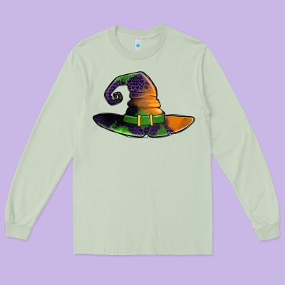 Purple Leopard Witch Hat Long Sleeve Tee Designed By Jasminsmagicworld