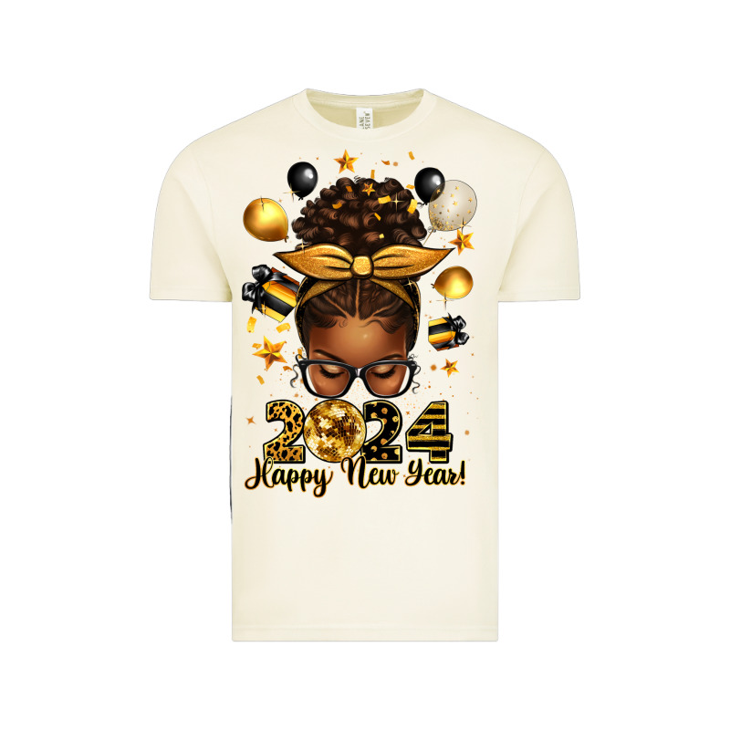 2024 Happy New Year  Afro Messy Bun Vintage Tee by texasbilliewilder | Teevron
