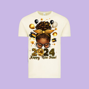 2024 Happy New Year  Afro Messy Bun Vintage Tee Designed By Texasbilliewilder