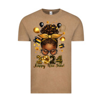 Vintage Coffee 2024 happy new year  afro messy bun Vintage Tee - texasbilliewilder