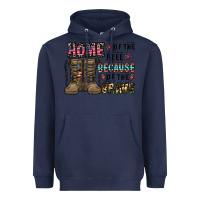 Navy home of the free beacause of the brave Heavyweight Hoodie - CowhideDigitalArt