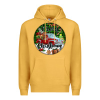 Mustard Merry Christmas Truck Premium Hoodie - FaDigitalArtStudio