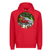Red Merry Christmas Truck Premium Hoodie - FaDigitalArtStudio