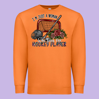 I'm Just A Woman Who Loves Her Hockey Player Premium Sweatshirt Designed By Sublimationcraftshop