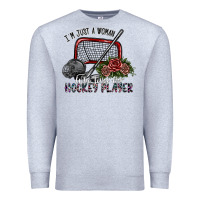 Heather Grey i'm just a woman who loves her hockey player Premium Sweatshirt - SublimationCraftShop