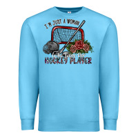Ocean Blue i'm just a woman who loves her hockey player Premium Sweatshirt - SublimationCraftShop