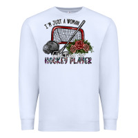 White i'm just a woman who loves her hockey player Premium Sweatshirt - SublimationCraftShop