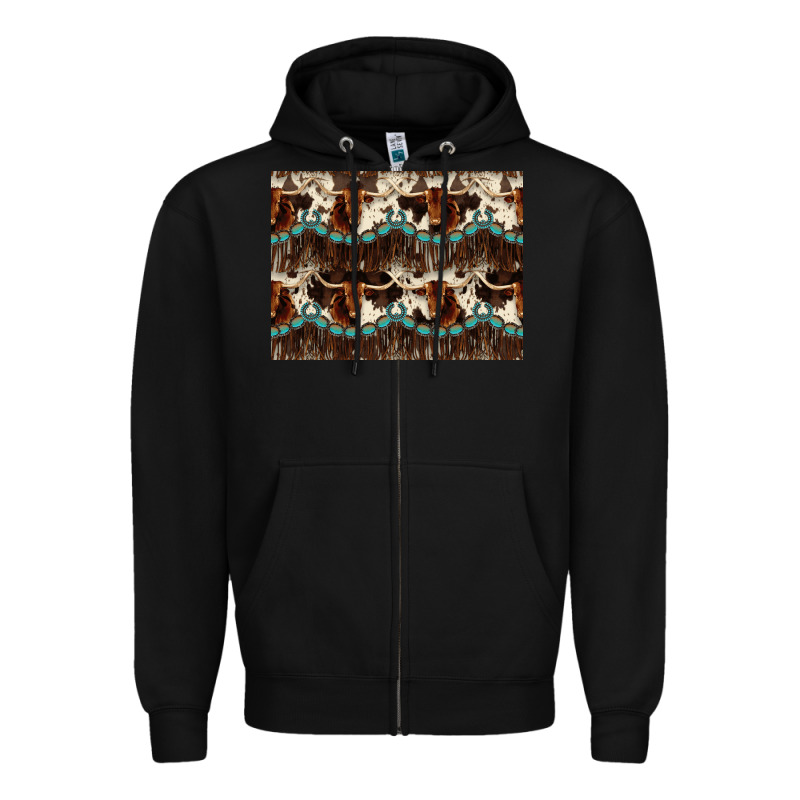 Longhorn Cow Pattern Zipper Hoodie by CowhideDigitalArt | Teevron