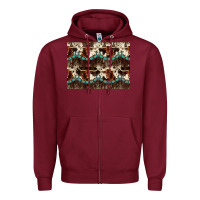 Burgundy Longhorn Cow Pattern Zipper Hoodie - CowhideDigitalArt