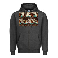 Charcoal Heather Longhorn Cow Pattern Zipper Hoodie - CowhideDigitalArt