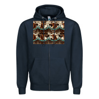 Navy Longhorn Cow Pattern Zipper Hoodie - CowhideDigitalArt