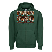 Sports Green Longhorn Cow Pattern Zipper Hoodie - CowhideDigitalArt
