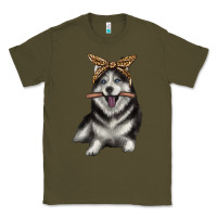 Army Green alaskan husky with bandeau Classic Tee - texasbilliewilder