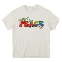 Cream Lgbtq Peace With Daisy Heavy Core Tee - BundleAndBundleShop