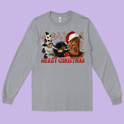 Merry Christmas Heifer Cow Gnomies Long Sleeve Tee Designed By Cowgirlartshop