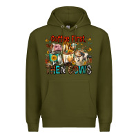 Army Green Coffee First Then Cows Premium Hoodie - FaDigitalArtStudio