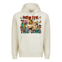 Oatmeal Heather Coffee First Then Cows Premium Hoodie - FaDigitalArtStudio