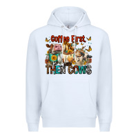 White Coffee First Then Cows Premium Hoodie - FaDigitalArtStudio