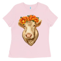 Bubblegum Pink Charolais Cow Ladies Tee - RanaPortraitStore