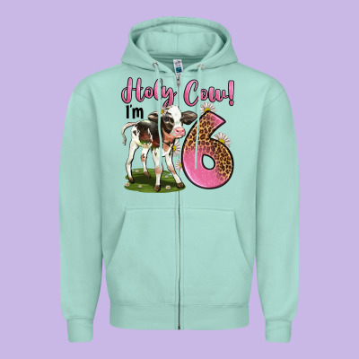 Holy Cow I'm 6 Years Old Zipper Hoodie Designed By Lillyallendesigns