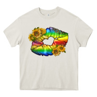 Cream Lgbtq Pride Rainbow Lips Heavy Core Tee - BundleAndBundleShop