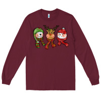 Burgundy christmas reindeer polar bear snowman Long Sleeve Tee - CowGirlArtShop