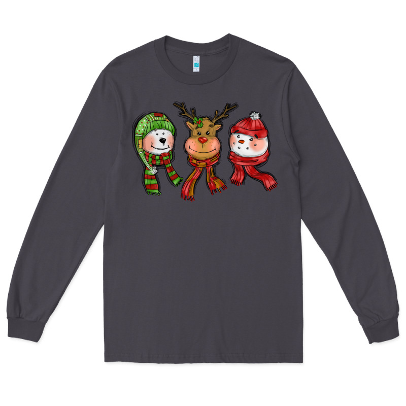 Christmas Reindeer Polar Bear Snowman Long Sleeve Tee by CowGirlArtShop | Teevron