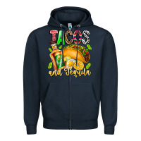 Navy Tacos And Tequila Zipper Hoodie - CowhideDigitalArt