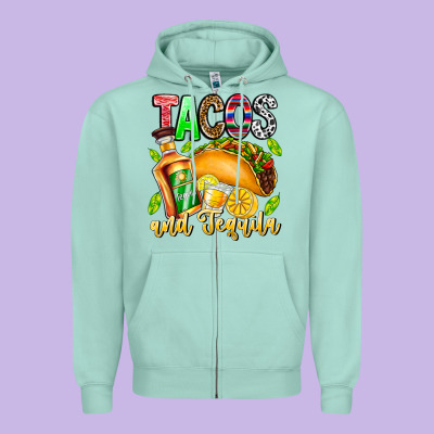 Tacos And Tequila Zipper Hoodie Designed By Cowhidedigitalart