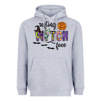 Heather Grey Resting Witch Face Heavyweight Hoodie - CowhideDigitalArt
