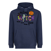 Navy Resting Witch Face Heavyweight Hoodie - CowhideDigitalArt