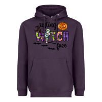 Plum Resting Witch Face Heavyweight Hoodie - CowhideDigitalArt