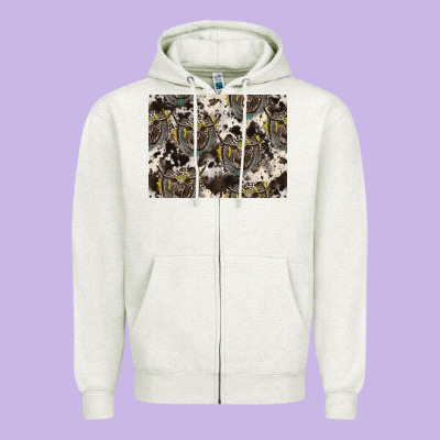 Longhorn Pattern Zipper Hoodie Designed By Cowhidedigitalart