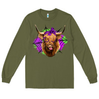 Army Green halloween highland cow Long Sleeve Tee - Jasminsmagicworld