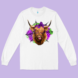 Halloween Highland Cow Long Sleeve Tee Designed By Jasminsmagicworld