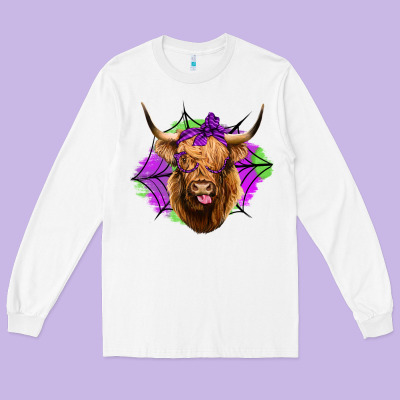 Halloween Highland Cow Long Sleeve Tee Designed By Jasminsmagicworld