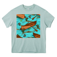 Arona Lake Canoe And Fish With Reeds And Leopard Seamless Pattern Bbs Heavy Core Tee - BundleAndBundleShop