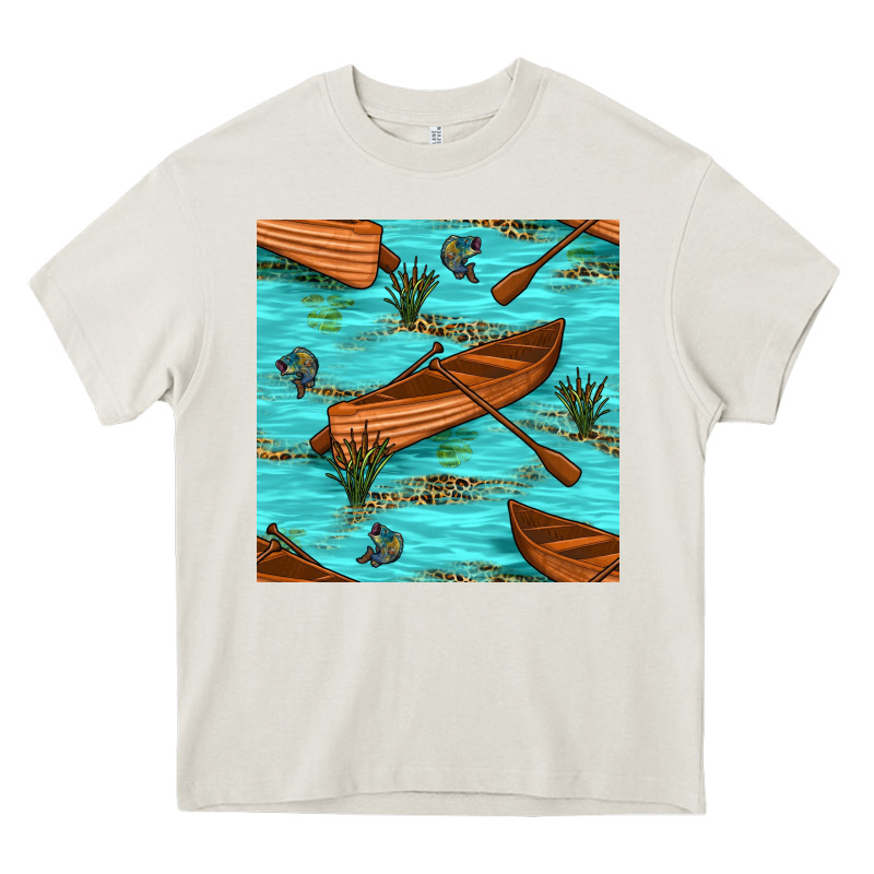 Lake Canoe And Fish With Reeds And Leopard Seamless Pattern Bbs Heavy Core Tee by BundleAndBundleShop | Teevron