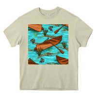 Mossy Lake Canoe And Fish With Reeds And Leopard Seamless Pattern Bbs Heavy Core Tee - BundleAndBundleShop