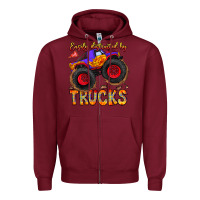Burgundy Easily Distracted By Trucks Zipper Hoodie - CowhideDigitalArt