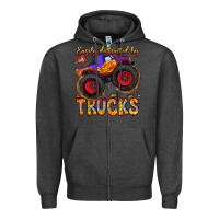 Charcoal Heather Easily Distracted By Trucks Zipper Hoodie - CowhideDigitalArt