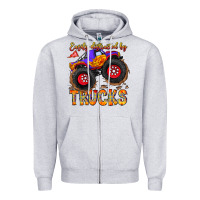 Heather Grey Easily Distracted By Trucks Zipper Hoodie - CowhideDigitalArt