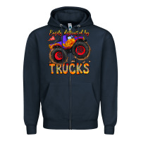 Navy Easily Distracted By Trucks Zipper Hoodie - CowhideDigitalArt