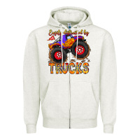 Oatmeal Heather Easily Distracted By Trucks Zipper Hoodie - CowhideDigitalArt