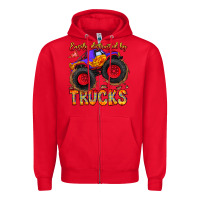 Red Easily Distracted By Trucks Zipper Hoodie - CowhideDigitalArt
