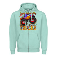 Seafoam Easily Distracted By Trucks Zipper Hoodie - CowhideDigitalArt